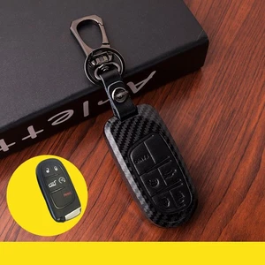 Black Leather For Dodge Chrysler Jeep 5 Button Paint Plastic Smart Key Cover Fob - Picture 1 of 2