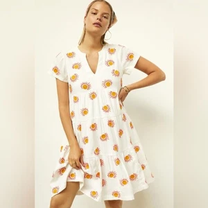 Abito tunica Anthropologie Maeve Sun ricamato a strati sole cotone lino M - Foto 1 di 15