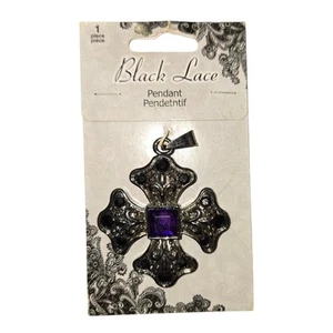 Gothic Cross Purple Stone Medieval Celtic "BLACK LACE" PENDANT New Horizon Group - Picture 1 of 8