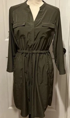 Vestido Camisa Mossimo Para Mujer P/S Verde Roll Tab Slv Elástico Cintura Cinturón, Hermoso Foto 1 de 4