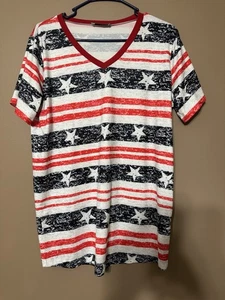 Sunshine & Rodeos Patriotic Stars Stripes Tee Damen Medium V-Ausschnitt USA Flagge  - Bild 1 von 3
