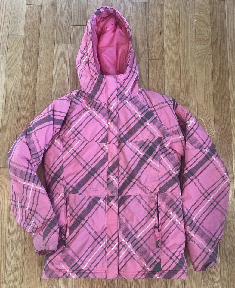 Columbia Girls 14/16 Pink Plaid Omni-Shield Hooded Winter Jacket Snow Ski Coat - Image 1 of 4