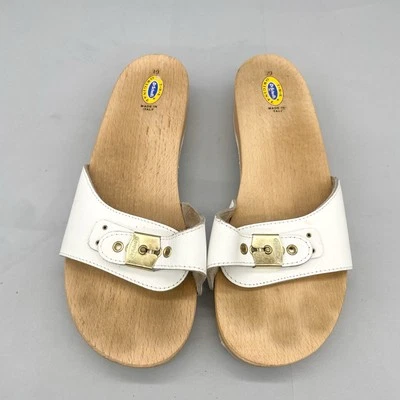 De Colección Dr Scholls Mujer 10 Originales Sandalias de Ejercicio de Madera Zapato Blanco Zueco Italia Foto 1 de 4