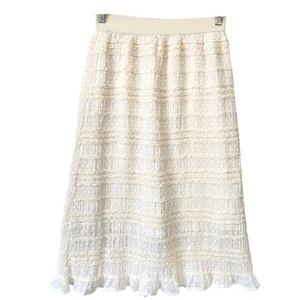 BOHO Cream Lace Midi Skirt Size S/M Cottagecore Romantic Feminine Ruffles Lined - Picture 1 of 10