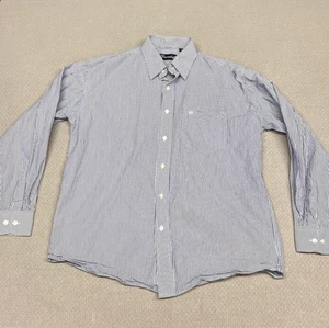 Davidoff Cigars Shirt Mens 44 Blue Striped Cotton Button Down Classic Preppy - Picture 1 of 6