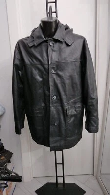 FLORENCE DESIGN Jacket Genuine Leather Used Man Size XL Black XYM897L - Image 1 of 4