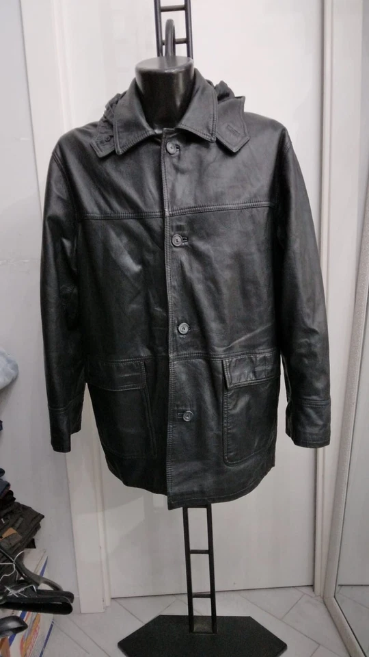 Florence Design Genuine Leather Jacket Used Men Size XL Black XYM897L - Image 1 of 4