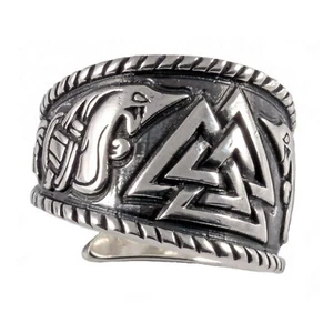 925 Silber Wikinger Ring Wotansknoten Gr 52-60 verstellbar  seitl. Drachenmotiv - Bild 1 von 3