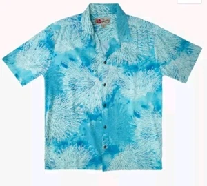 Hilo Hattie Aloha Shirt Mens XL Coral Print Blue White Hawaiian Vacation Resort - Picture 1 of 11