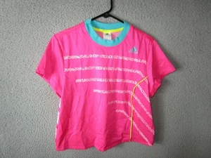 ADIDAS WOMEN'S TENNIS TRAINING SHIRT PINK BLUE SMALL USED POLYESTER YELLOW - Picture 1 of 4