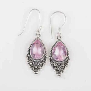 Pink Kunzite Gemstone Drop/Dangle Pink Earrings 925 Sterling Silver D-111 - Picture 1 of 7