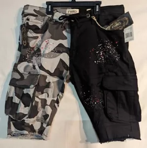 FWRD DENIM &Co. Men's Spliced Black and Gray Camo Shorts W/Paint Splatter NWT 36 - Picture 1 of 14