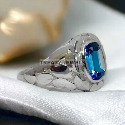 Piedras preciosas de alejandrita de corte cojín con anillo de plata de ley 925 para hombre #07 Foto 1 de 4