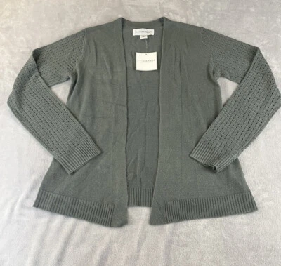 Cárdigan suéter gris delantero abierto largo Sag Harbor para mujer talla pequeña  Foto 1 de 4