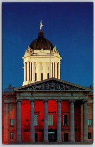 Postal Manitoba Winnipeg Parlamento Edificio Vista Nocturna Niño Dorado Vertical - Imagen 1 de 2