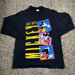 Vtg 90s Mickey and Co Mickey Mouse Do It T Shirt L L/S Mock Neck USA Disney - Picture 1 of 12