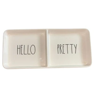 Rae Dunn HELLO PRETTY Gioielli Ceramica Vanity Trinket Organizer Vassoio Diviso-GUC - Foto 1 di 5