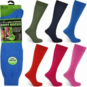 Womens Wellington Boot Socks Easy Grip Soft Long Length UK 4-8 - Picture 1 of 7