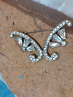 WHITE RHINESTONE ABSTRACT BUTTERFLY BROOCH PIN ANTIQUE JEWELRY