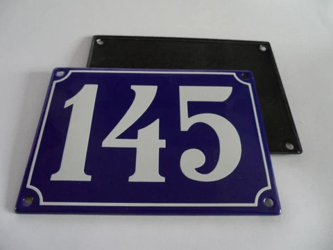 Old French Blue Enamel Porcelain Metal House Door Number Street Sign / Plate 145 Cover