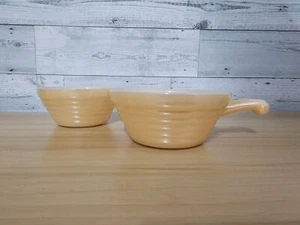 VINTAGE FIRE KING PEACH LUSTER BEEHIVE SOUP BOWLS W/HANDLES - SET OF 2 - Picture 1 of 4