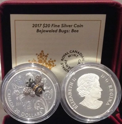 2017 Bee Bejeweled Bugs $20 1OZ Pure Silver Proof Coin Canada gemstones - Image 1 of 4