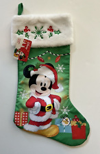 Ruz Disney Stocking Mickey Mouse with Presents Snowflakes Green Faux Fur New