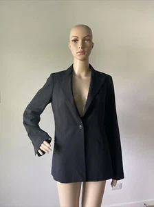 Lida Baday Black 100% Wool One Button Blazer Jacket Coat Besom Pockets Lined 6/S - Picture 1 of 12