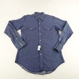 Vintage Wrangler Shirt Mens Large Blue Denim Jean Western Pearl Snap Deadstock - Picture 1 of 11