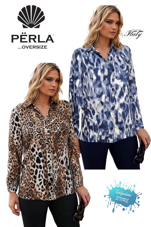 PERLA OVERSIZE Maculata Camicia donna vestibilità regolare made in Italy - Immagine 1 di 1
