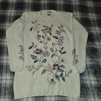 Suéter tejido floral bordado crema Worthington vintage años 80 Foto 1 de 4