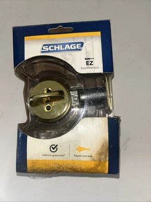 Schlage Single Cylinder Deadbolt Bright Brass Keyed One Side - open box - Image 1 of 4