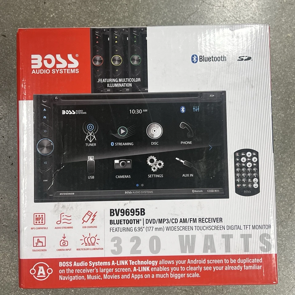Boss BV9695B Automotive Bluetooth Touchscreen 320 Watt DVD/MP3/AM-FM Car Stereo