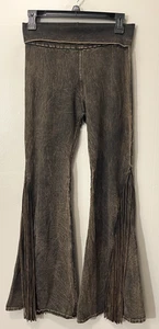 Vintage Y2K Hardtail Forever Yoga Pants Fold Over Acid Wash Fringe Boho Festival - Picture 1 of 14