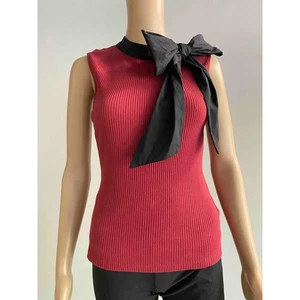 Ribbed Tank Top with Bow Accent Sleeveless Blouse Casual Top Size XS - Picture 1 of 8
