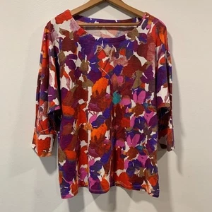 Coldwater Creek Vibrant Floral Women Knit Top Size 14 Bloomcore Colorful Stretch - Picture 1 of 7