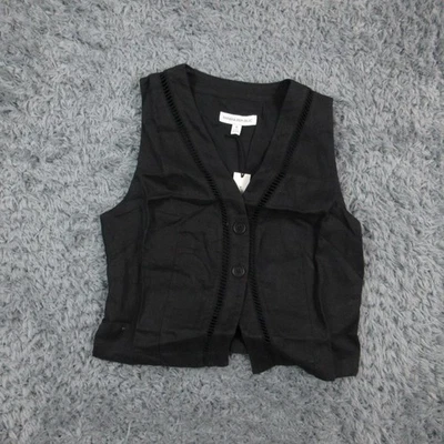 Chaleco Banana Republic Mujer 0 Pequeño Negro Lino Botón Frontal Recortado Cuello en V Nuevo con Etiquetas Foto 1 de 4