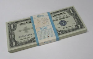 US 1957 $1 SILVER CERTIFICATE Original BEP Pack 100 Consecutive Blue Seal Notes - Picture 1 of 10
