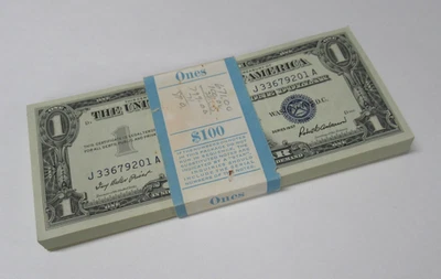 US 1957 $1 SILVER CERTIFICATE Original BEP Pack 100 Consecutive Blue Seal Notes - Image 1 of 4