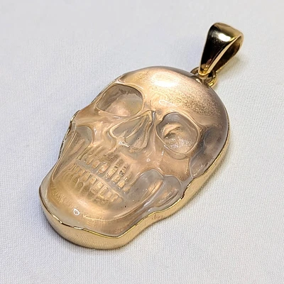 Colgante Calavera Cuarzo Tallado Grande Charles Albert Alquimia Bisel Dorado Ajuste  Foto 1 de 4