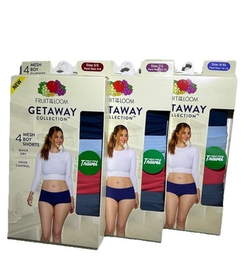 Fruit Of The Loom Ladies 4 Pack Mesh Boy Shorts Getaway Collection Size S, 2XL - Image 1 of 4