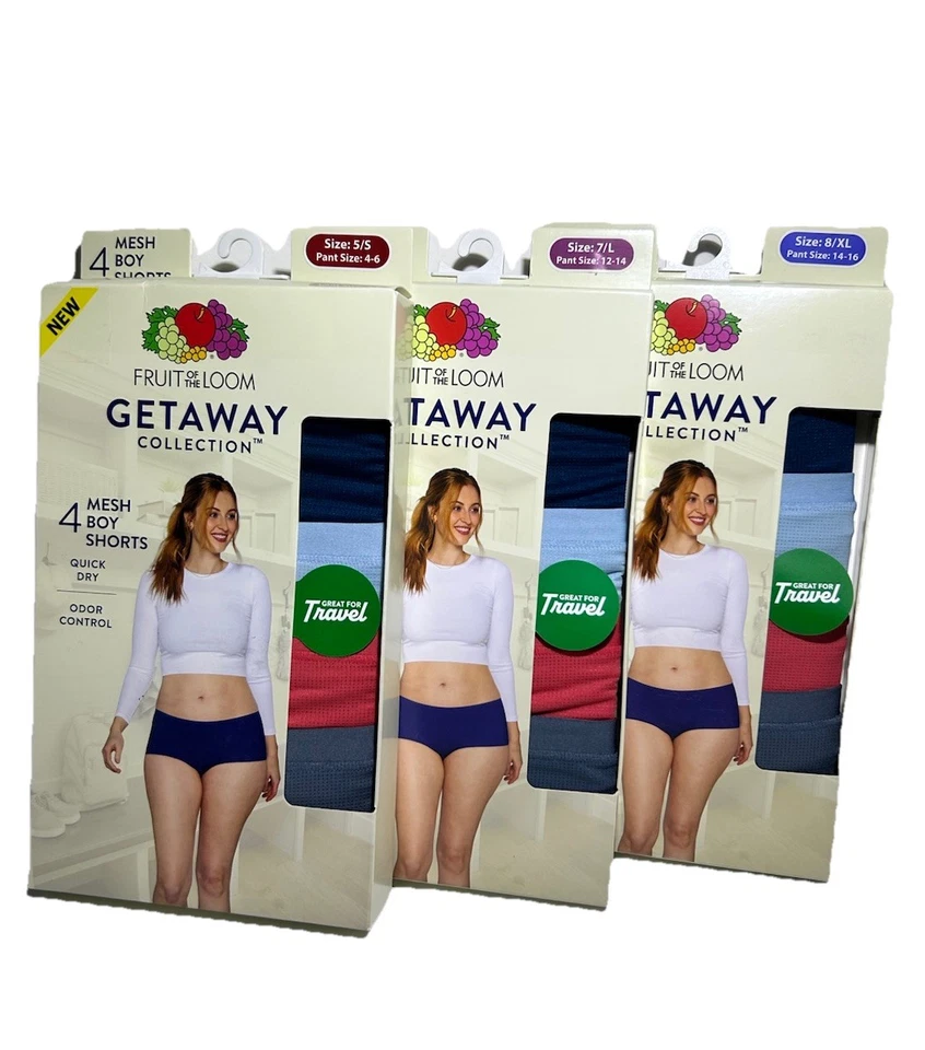 Fruit Of The Loom Ladies 4 Pack Mesh Boy Shorts Getaway Collection Size S, 2XL - Image 1 of 4