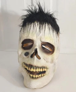 Vintage Halloween Mask Skull Skeleton With Black Hair Rubber Mask - Picture 1 of 8