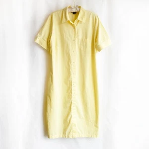 Lands End Shirt Dress sz 16 Sunny Yellow 100% Cotton Maxi Button Down Short Slvs - Picture 1 of 12