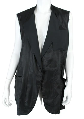 MAISON MARGIELA Vintage Black Satin Woven Trim Raw-Edge Asymmetric Vest 44 - Image 1 of 4