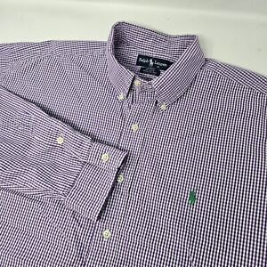 Vintage Ralph Lauren Blake Shirt Men's XL  Purple White Gingham Check Button Up 