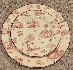 Wood & Sons TOILLE DE JOILE PINK Scalloped Dinner & Salad Plates 5 pcs total - Picture 1 of 4
