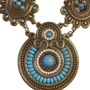 Aldo 11" Statement Necklace Bohemian Style Medallion Pendant Fashion Jewelry - Picture 1 of 7