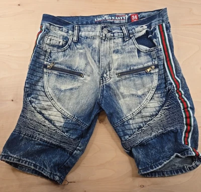 Lion Dynasty Shorts Men’s Sz 34 Distressed Cotton Blend Faded Denim Blue - Image 1 of 4