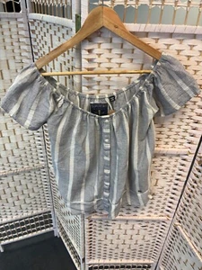 SUPERDRY Stripped Pale blue/white Short Sleeve Top Blouse UK Size Small - Picture 1 of 9